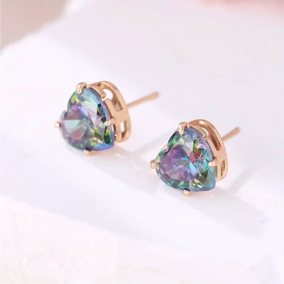 Mystic Color Cubic Zirconia Heart Shape Stud Earring NWT - Picture 5 of 6